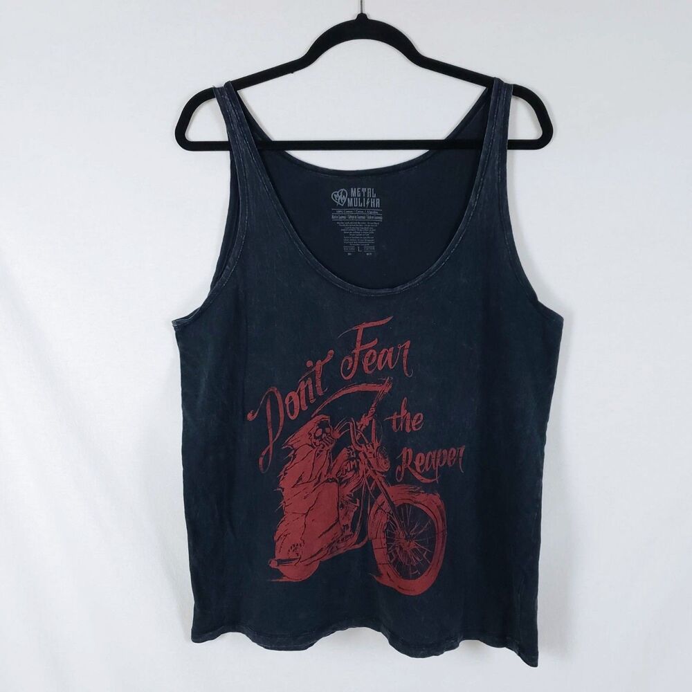 Metal Mulisha Biker Grim Reaper Tank Top Womens L Moto Alternative Grunge Gray